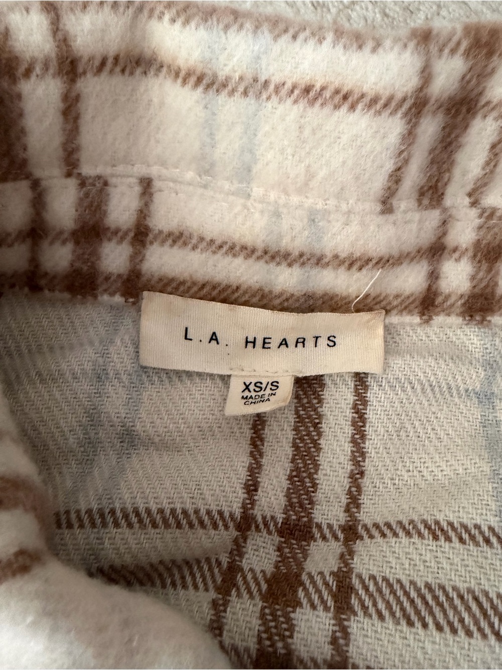 La Hearts Cream & Brown Plaid Shirt Jacket - Picture 2 of 3